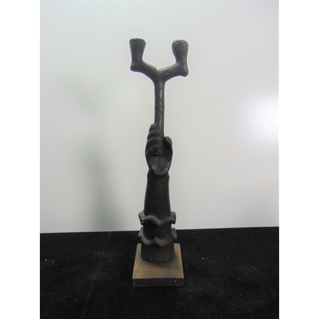 Wood Mid-Century Folk Art Carved Hand Candlestick For Sale - Image 7 of 7