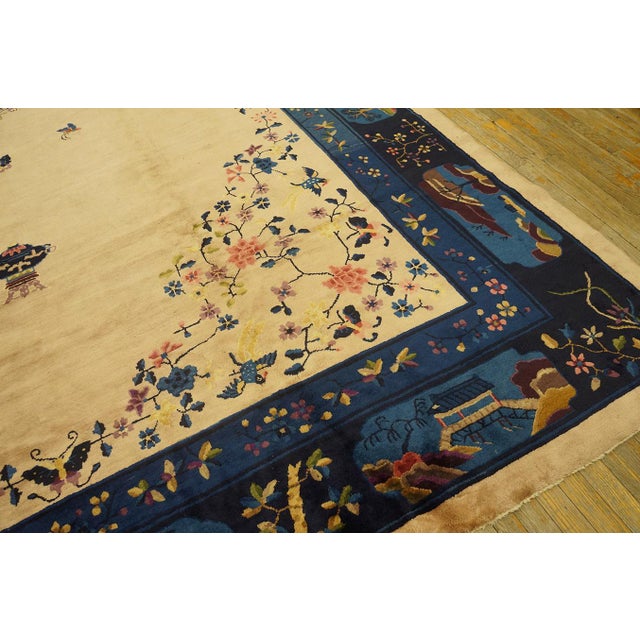 Early 20th Century 1920s Beige Floral Modern Antique Chinese Peking Rug 10' X 15' 6'' Handknotted Wool Carpet For Sale - Image 5 of 10