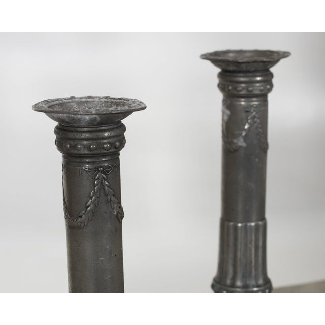 Pair of rare tin candlesticks, signed and dated, circa 1770 H. 22 Dia. 14 cm H. 8.6 Dia. 5.5 in