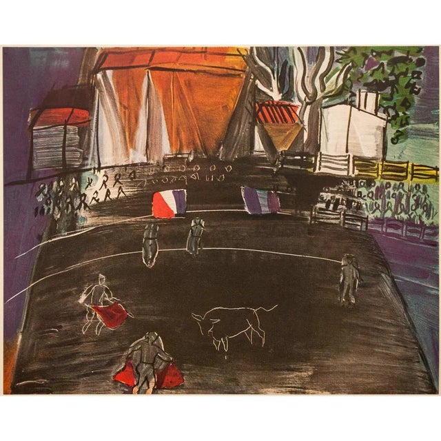An excellent vintage First Edition offset lithograph, full-color print, of oil painting "Bullfight" (1948) by Raoul Dufy....