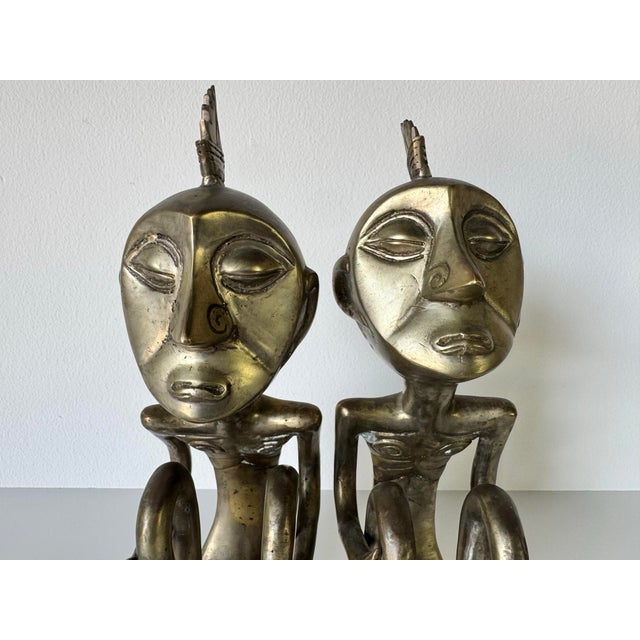 Pair of Vintage African Primitive Tribal Bronze Nude Sculptures For Sale - Image 12 of 12