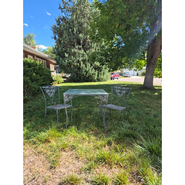 Vintage Wrought Iron Patio Set Attributed to Woodard Furniture's Orleans Collection For Sale - Image 10 of 13