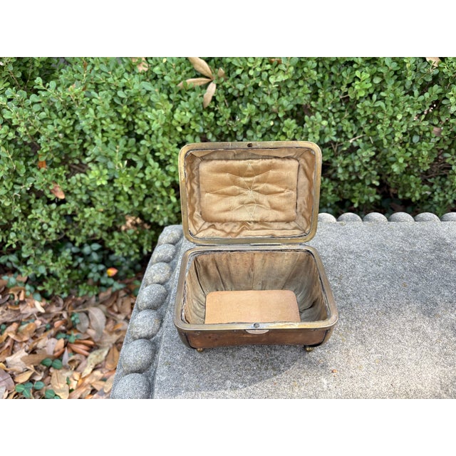 Antique English Edwardian Leather and Brass Box For Sale - Image 10 of 11