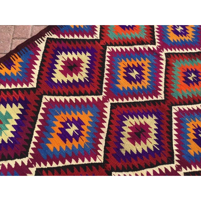 1960s Bright Colored Turkish Kilim Rug- 64" X 112" For Sale - Image 4 of 11