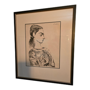 Vintage Picasso Style Print Woman in Flowered Blouse