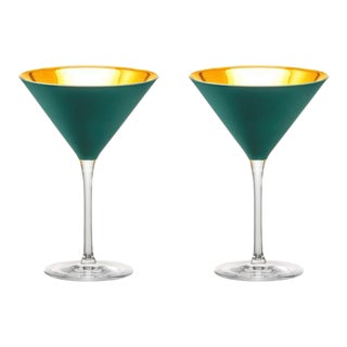 Nicolette Mayer Oro 24k Crystal Martini Glass, Peacock Blue, Set of 2 Glasses in Gift Tube For Sale