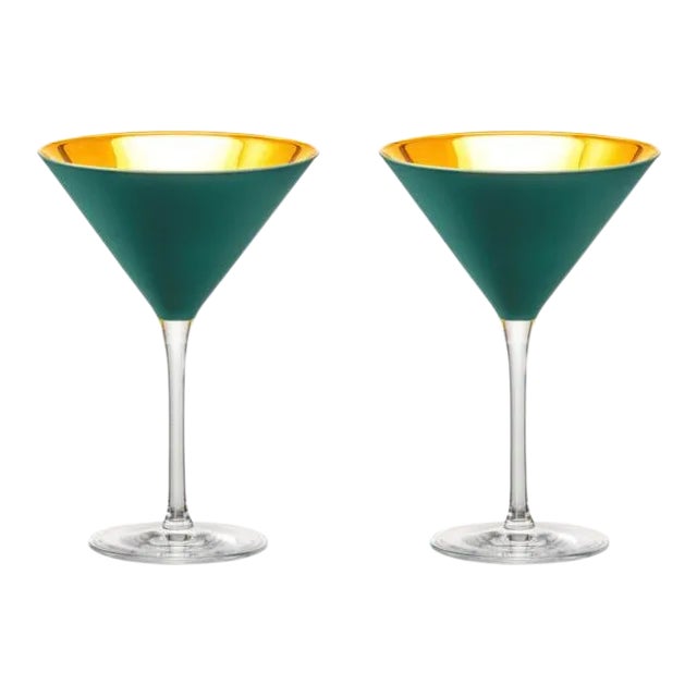 Nicolette Mayer Oro 24k Crystal Martini Glass, Peacock Blue, Set of 2 Glasses in Gift Tube For Sale