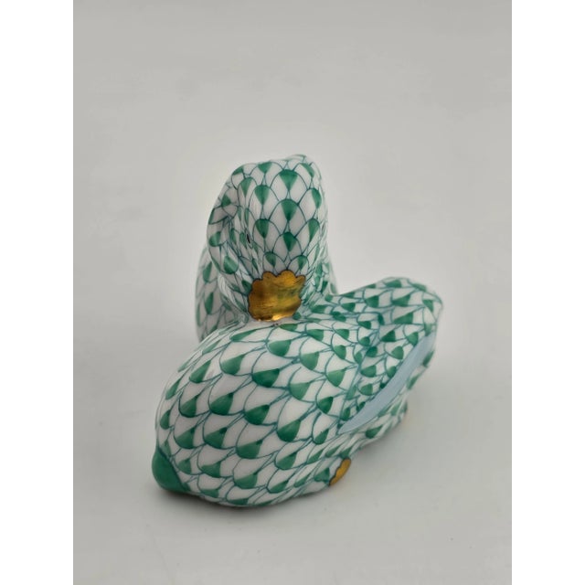 Rare Vintage Hungary Herend Pair Snuggling Bunny Rabbits Green Fishnet Figurine For Sale In Houston - Image 6 of 15