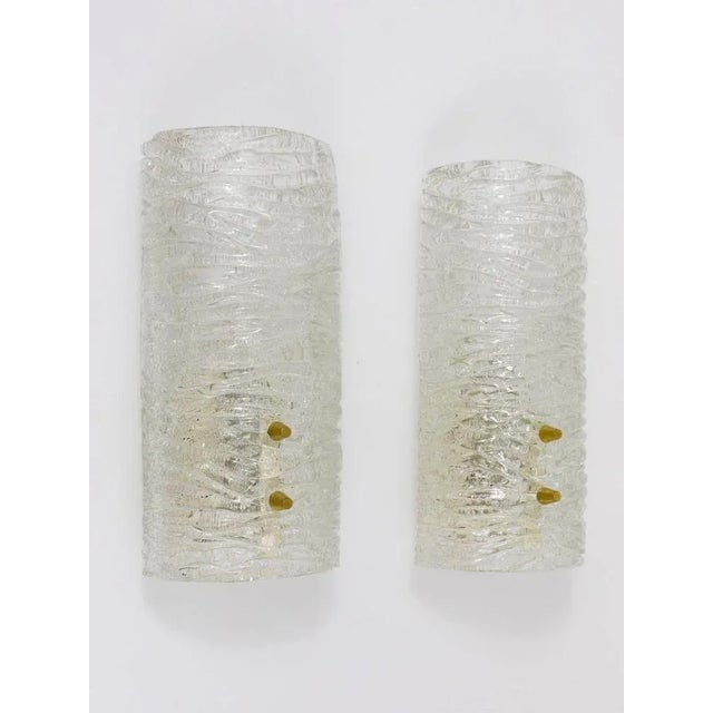 Mid-Century Brass & Textured Glass Sconces attributed to J. T. Kalmar for Kalmar, Austria, 1950s, Set of 2 For Sale - Image 9 of 11
