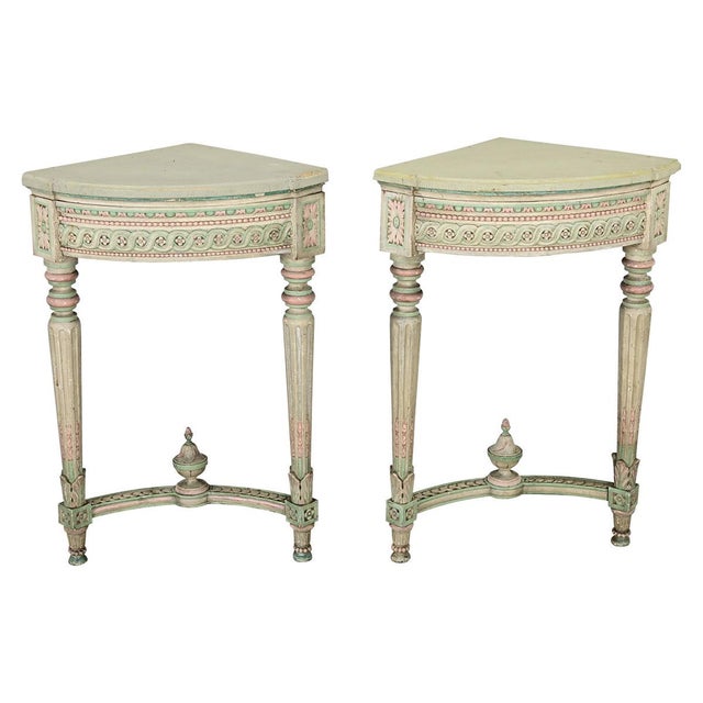 Wood French Pair of Early 20th Century Louis XVI Style Corner Tables For Sale - Image 7 of 15
