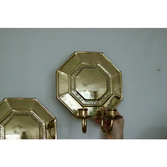 Swedish Octagonal Brass Double Arm Sconces, Set of 2 For Sale - Image 17 of 18
