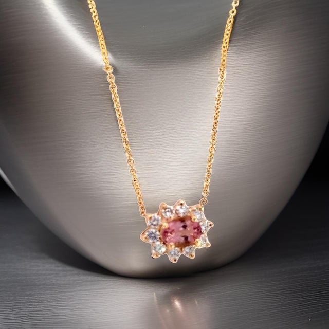 Gold 1990s Natural Tourmaline Diamond Pendant Necklace 18" 14k YG 1.52 TCW Certified For Sale - Image 8 of 13