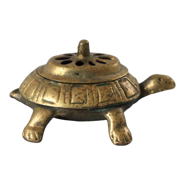 Vintage Brass Turtle Incense Burner or Trinket Box For Sale