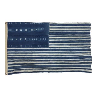 Shibori Indigo Flag Made From Vintage Cotton Mudcloth For Sale