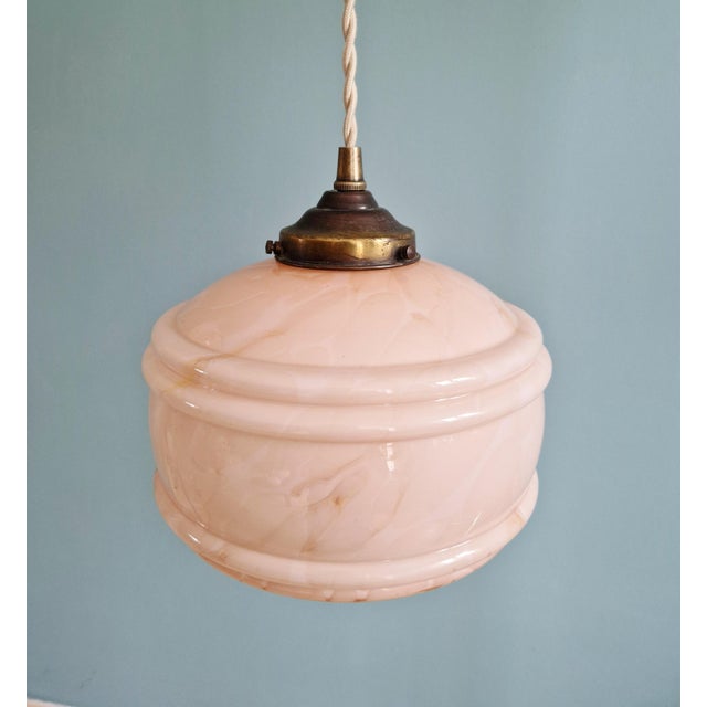Art Deco Pendant Lights in Pink Marbled Opaline Glass, 1930s, Set of 2 For Sale - Image 6 of 15