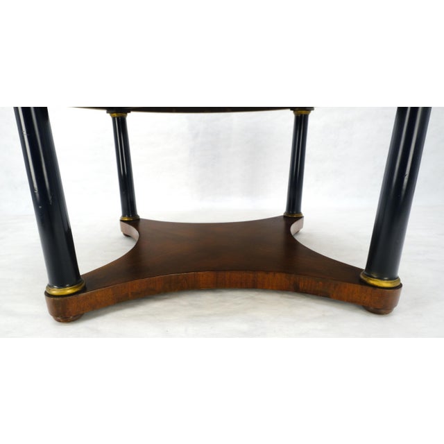 Mid 20th Century Round Marble Top Neoclassical Black Lacquer Pedestal Style Leg Coffee Table For Sale - Image 5 of 13