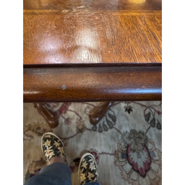 Monumental 12-Foot Figured Burl Wood Triple Pedestal Extension Dining Table For Sale - Image 9 of 12