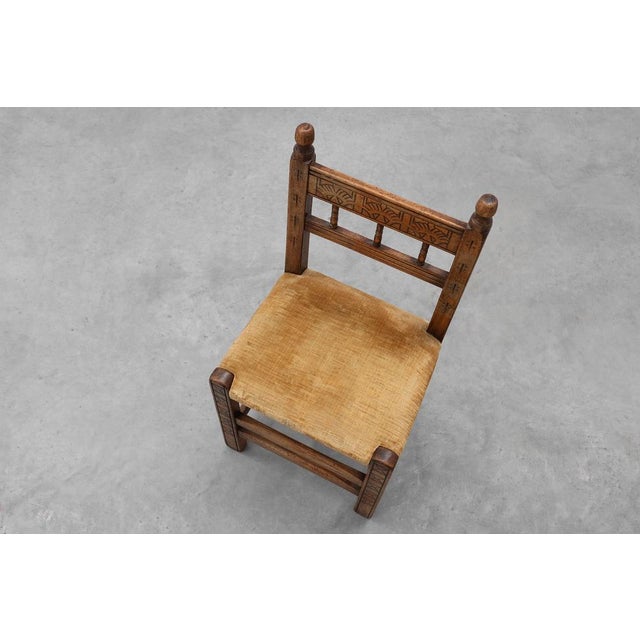 Spanish Hand-Carved Oak Side Chair with Velour Seat, 19th Century For Sale - Image 9 of 14