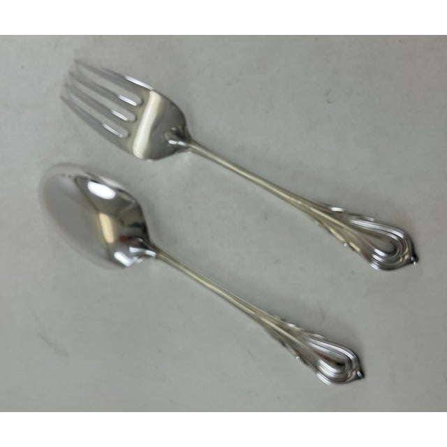 Traditional 1980s Silver Pair Large Serving Spoon & Fork, Lily. For Sale - Image 3 of 10