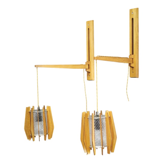 Adjustable Swing Arm Wall Lamps from Dřevo Humpolec, 1960s, Set of 2 For Sale