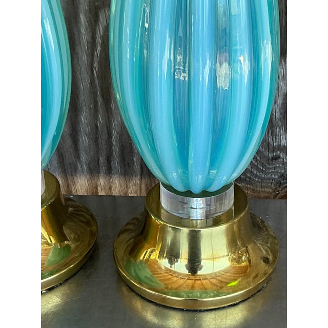 Mid 20th Century Mid 20th Century Italian Turquoise Glass Lamps After Murano For Sale - Image 5 of 9