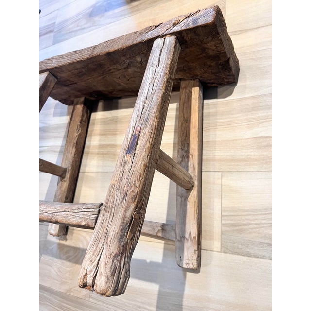 Wood French Rustic Vintage Weathered Natural Wood Noodle Bench For Sale - Image 7 of 10