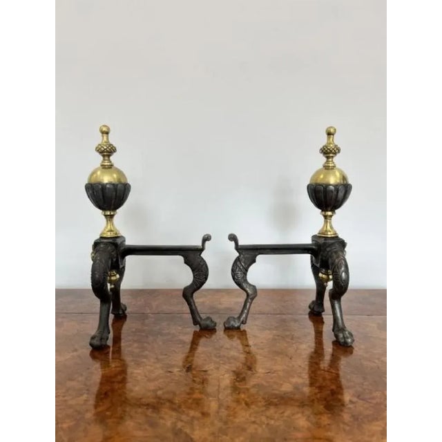 Antique Victorian Brass and Iron Fire Dogs, 1860, Set of 2 For Sale - Image 6 of 6