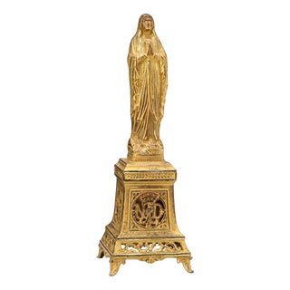 Our Lady of Lourdes in Golden Metal For Sale