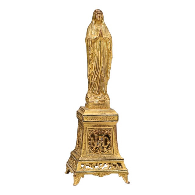 Our Lady of Lourdes in Golden Metal For Sale