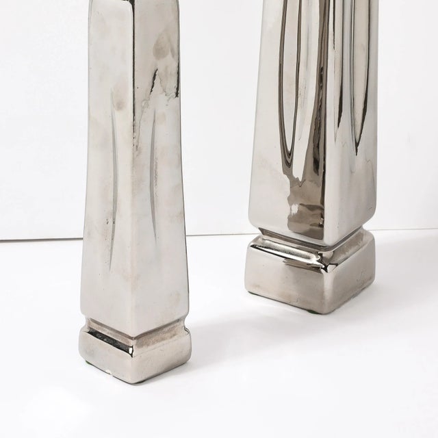 Pair of Mid-Century Modern Platinum Plated Obelisk Sculptures Signed Jaru For Sale In New York - Image 6 of 11