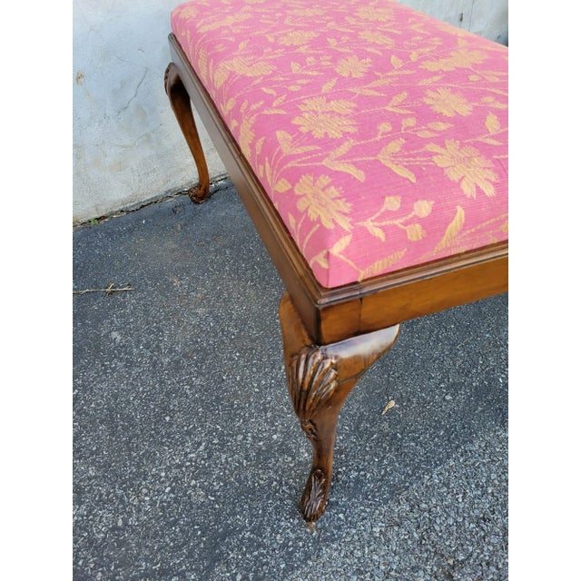 Brown 1940s Queen Anne Style Walnut Window Bench With New Upholstery Claw Feet For Sale - Image 8 of 12
