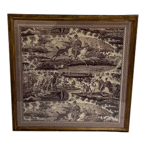 18th Century Toile Fragment Framed as Art in Custom Gilt Frame
