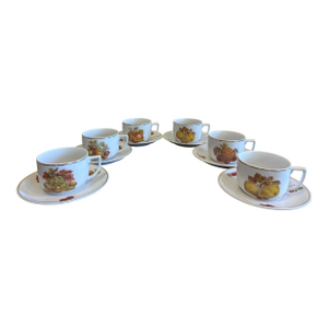 Mid 20th Century Seltmann Weiden Bavaria West Germany Fruit Tea Cups & Saucers - Set of 6