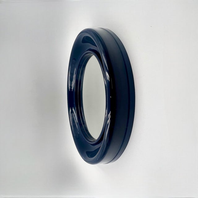 Vintage Blue Plastic Wall Mirror with Round Frame, 1970s For Sale - Image 3 of 11