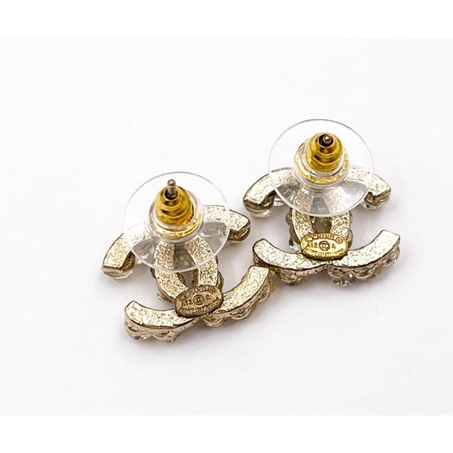 Chanel Chanel Rare Gold CC Ivory Spiky Crystal Piercing Earrings, A Pair For Sale - Image 4 of 4