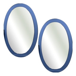 Italian Blue Oval Mirrors attributed to Cristal Arte by Gio Ponti, 1970s, Set of 2 For Sale