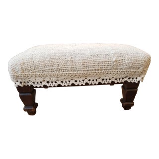 Victorian Footstool With Hand Woven Flax Upholstery For Sale