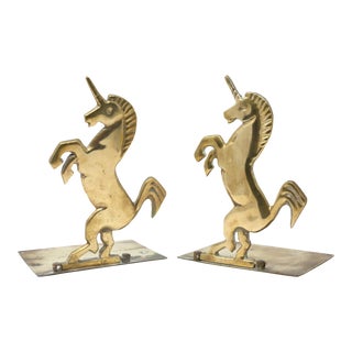 Vintage Brass Unicorn Folding Bookends - a Pair For Sale