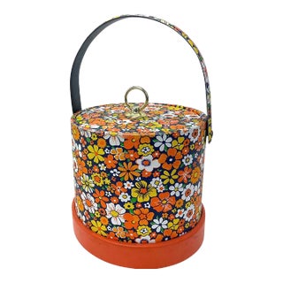 Vintage 1970s Fun Flower Power Insulated Ice Bucket With Handle For Sale