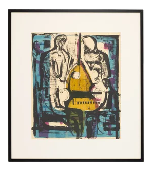 Double Bass, Color Lithograph, Framed