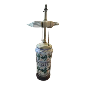 Hand Painted 17th Century Porcelain Apothecary Jar Table Lamp