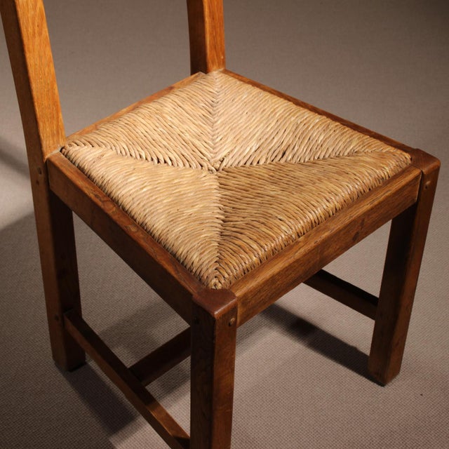 Brutalist Oak & Rush Chairs, Europe, 1960s For Sale - Image 15 of 17