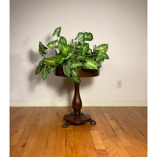 Antique 1800s Rosewood Pedestal Plant Holder Removable Copper Insert, Three-Legged Lions Hairy Paw For Sale - Image 12 of 12