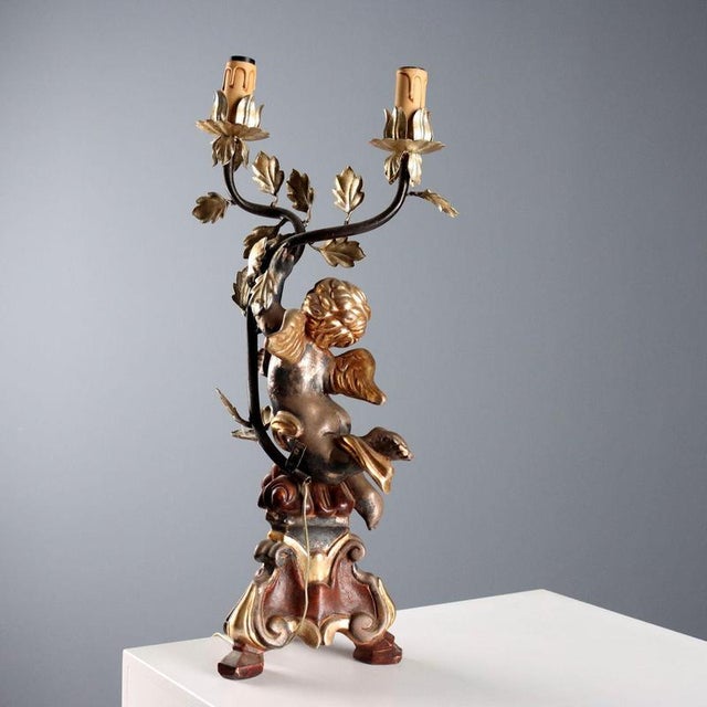 Carved, Gilded and Lacquered Wooden Candelabra For Sale - Image 9 of 10