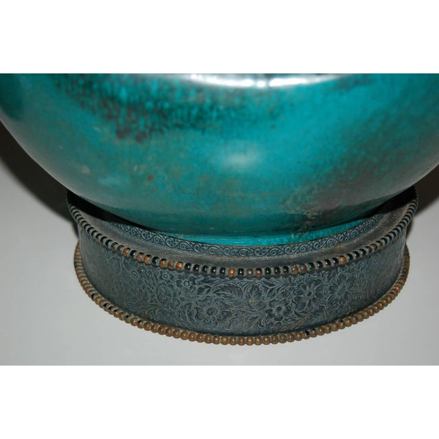 Teal Fantoni Ceramic Chinese Scholar Lamps For Sale - Image 8 of 11