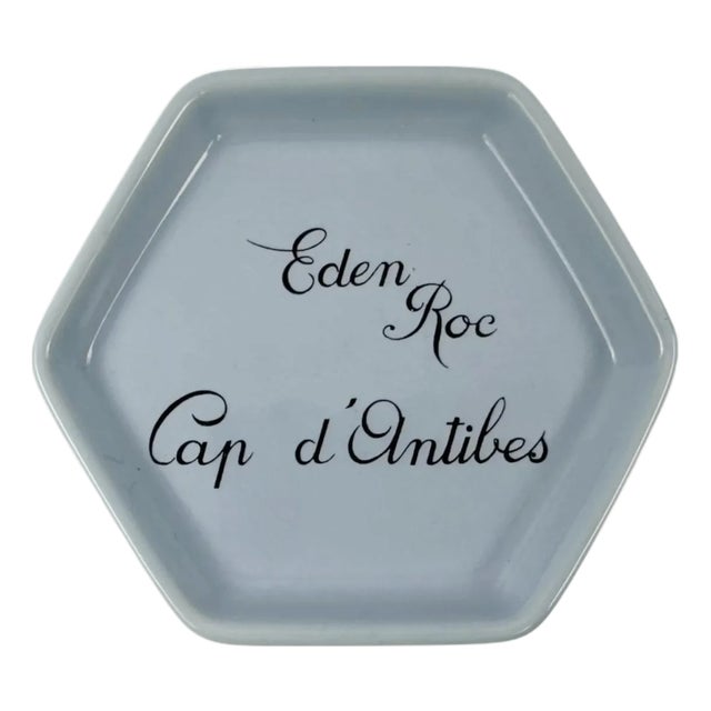 Vintage Hotel Eden Roc Cap d'Antibes Blue Ceramic Ashtray France French Riviera For Sale