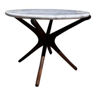 Ico Parisi Style Mid-Century Modern “Jax” Side Table With White Marble Top For Sale