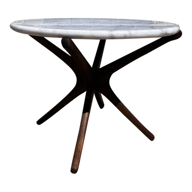 Ico Parisi Style Mid-Century Modern “Jax” Side Table With White Marble Top For Sale