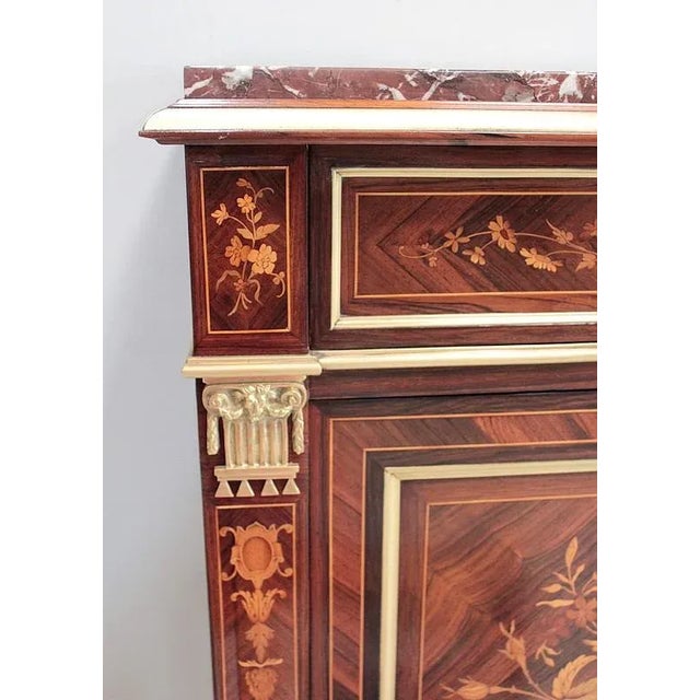 Secretary napoleon iii in violet wood inlaid rosewood and decorated with flowers, scrolls and ribbons inlaid boxwood, wood...
