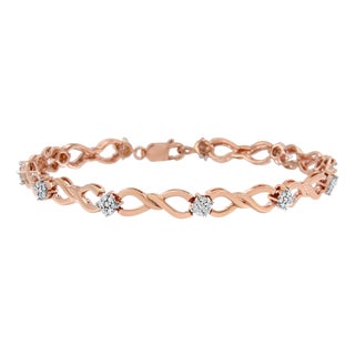 10K Rose Gold 1/2 cttw Diamond Cluster and Infinity Weave Link Bracelet (H-I Color, I2-I3 Clarity) - Size 7" For Sale